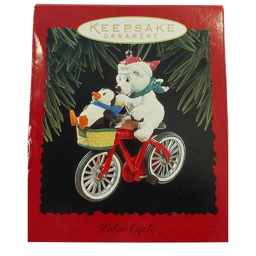 Vintage 1996 Hallmark Keepsake Polar Cycle Polar Bear Penguin Bicycle Ornament